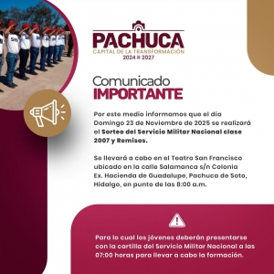 Domingo 23 de noviembre de 2025 se llevar&aacute; a cabo el Sorteo del Servicio Militar Nacional
