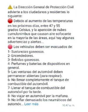 Alertan a la población sobre noticias falsas de situaciones climáticas