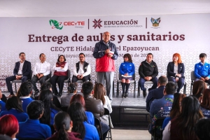 Natividad Castrej&oacute;n entrega obra educativa en CECyTEH Epazoyucan