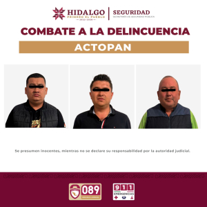 Tras reporte de disparos, SSPH detiene a tres&nbsp;sujetos en Actopan