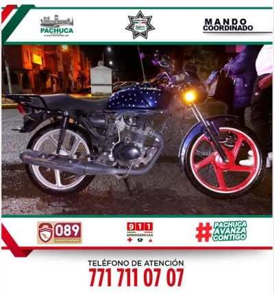 Polic&iacute;a de Pachuca recupera motocicleta robada