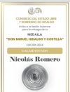 Congreso de Hidalgo entrega medalla &ldquo;Don Miguel Hidalgo y Costilla Edici&oacute;n 2024 a Nicol&aacute;s Romero