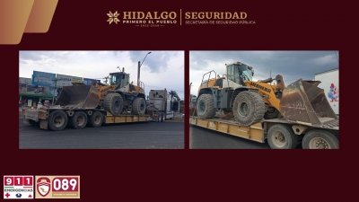 Polic&iacute;a Estatal asegura a dos hombres y recupera maquinaria pesada en Tula de Allende