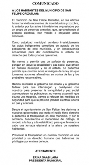 Condena los actos beligerantes cometidos en agravio de los pobladores de San Felipe Orizatl&aacute;n: Erika Saab
