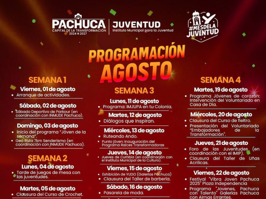 Pachuca conmemora el mes de la juventud con más de 30 actividades