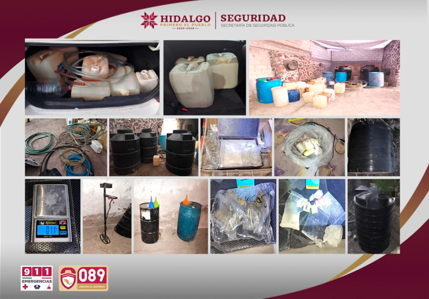 SSPH desmantela centros de distribuci&oacute;n de droga y venta de hidrocarburo en Pachuca de Soto .