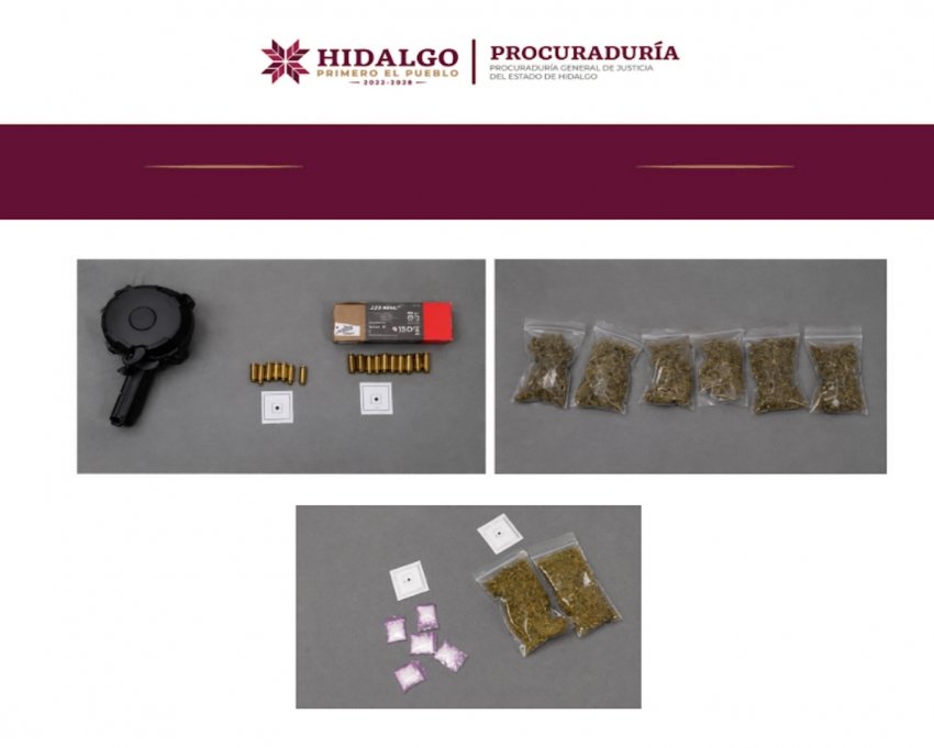 En Tula de Allende mediante cateo se detuvo a dos personas y se aseguraron armas de fuego, narcóticos y vehículos