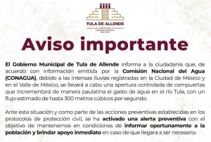 Alerta preventiva por lluvias en Tula.
