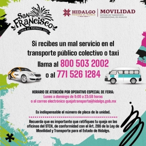 Semot implementa operativo especial de transporte p&uacute;blico por Feria de San Francisco Pachuca Hidalgo 2025