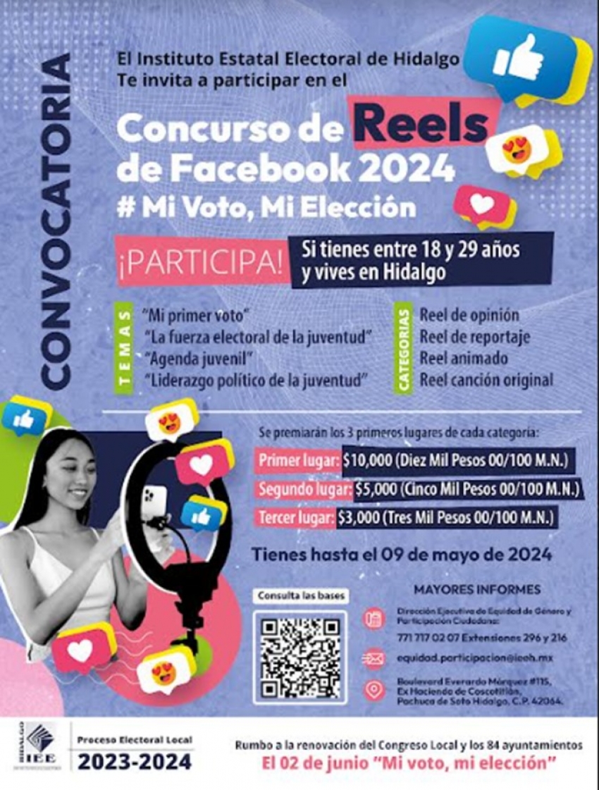 IEEH invita a participar en Concurso de Reels “Mi voto, Mi Elección”