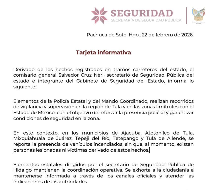 Hidalgo mantiene abiertas todas sus carreteras estatales y federales