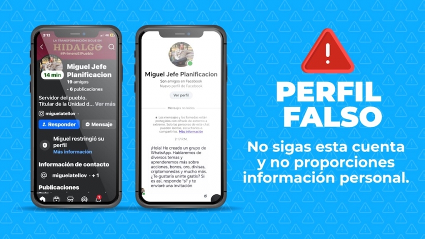 Alerta sobre perfil falso en redes sociales   