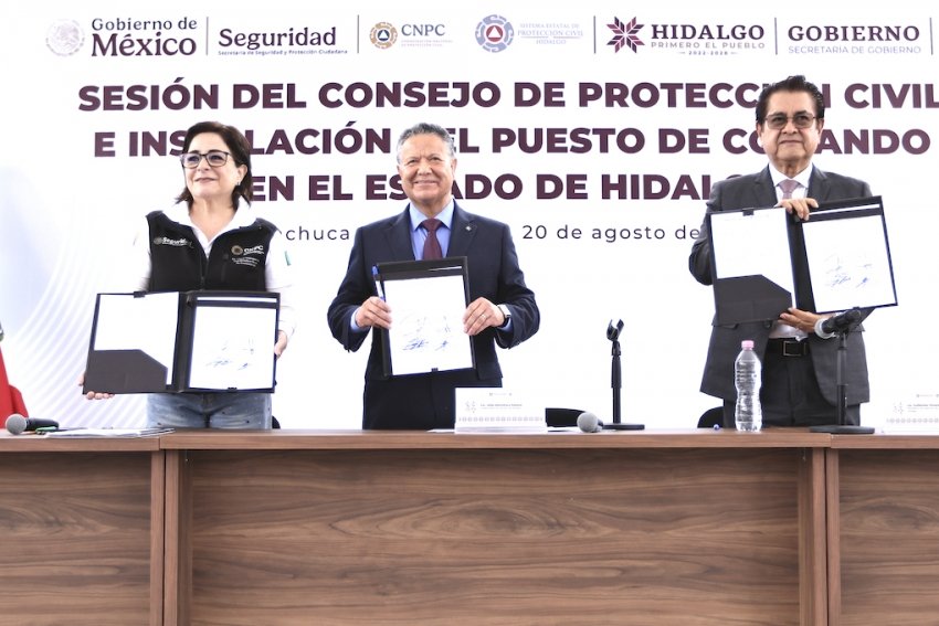 Gobierno de Hidalgo y CNPC instalan Puesto de Comando para enfrentar temporada de lluvias