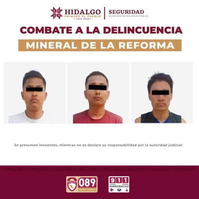 SSPH asegura a 3 individuos tras presunto robo a casa habitaci&oacute;n