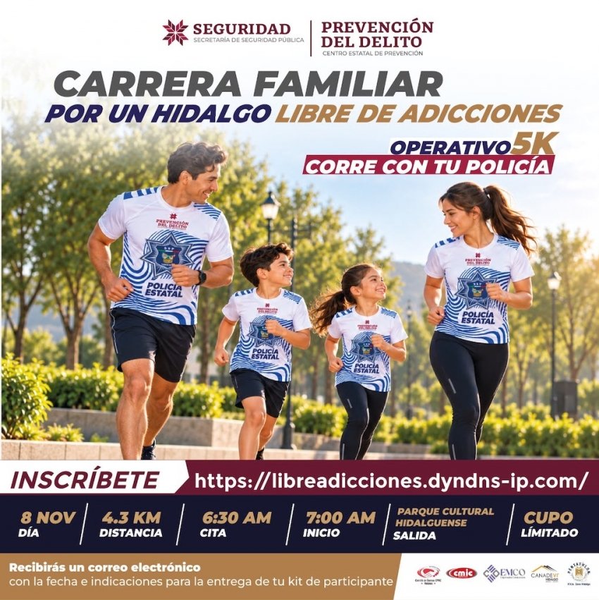 SSPH invita a correr en familia por un Hidalgo libre de adicciones