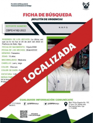 Localizan a menor desaparecida