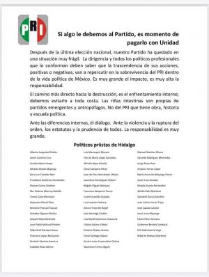 Priistas llaman a la "unidad".