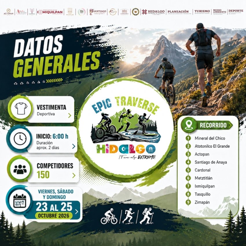 Hidalgo se prepara para recibir el Epic Traverse 2026, un recorrido deportivo de 230 kilómetros
