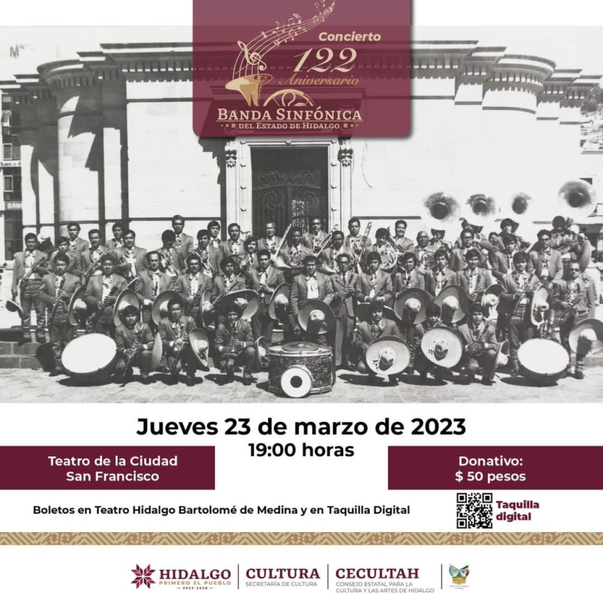 Invita Secretar&iacute;a de Cultura a celebrar 122 a&ntilde;os de la Banda Sinf&oacute;nica del Estado de Hidalgo
