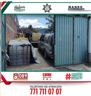 Asegura Polic&iacute;a de Pachuca predio, en su interior camioneta y contenedores con aparente hidrocarburo