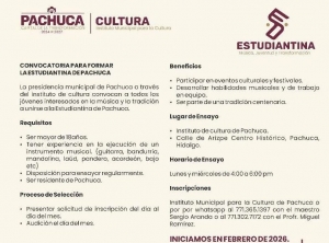 Instituto Municipal para la Cultura lanza convocatoria para la Estudiantina de Pachuca